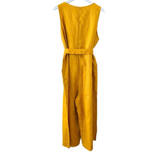 Grae Cove NWT 100% Linen Mustard Yellow Belted Cropped Jumpsuit Size L - Picture 4 of 11